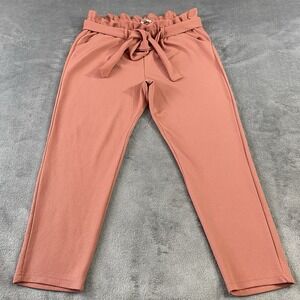 Stella Tweed Pant Womens L Elastic Ruffle Waist Tie Coastal Boho Stretchy Peach